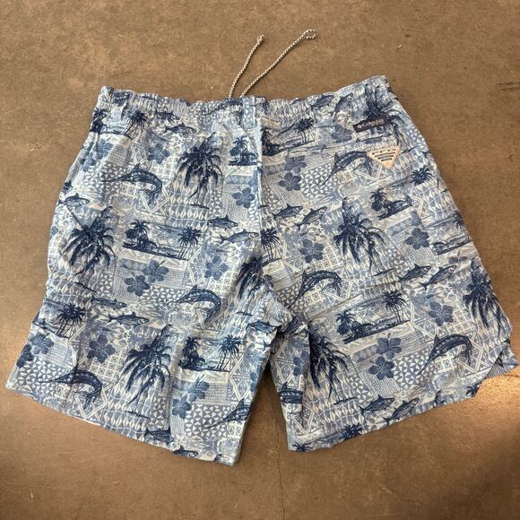 Vintage Y2K Columbia Beach Summer Tropical Fish Blue Swim Trunks Large Lined - Picture 2 of 7